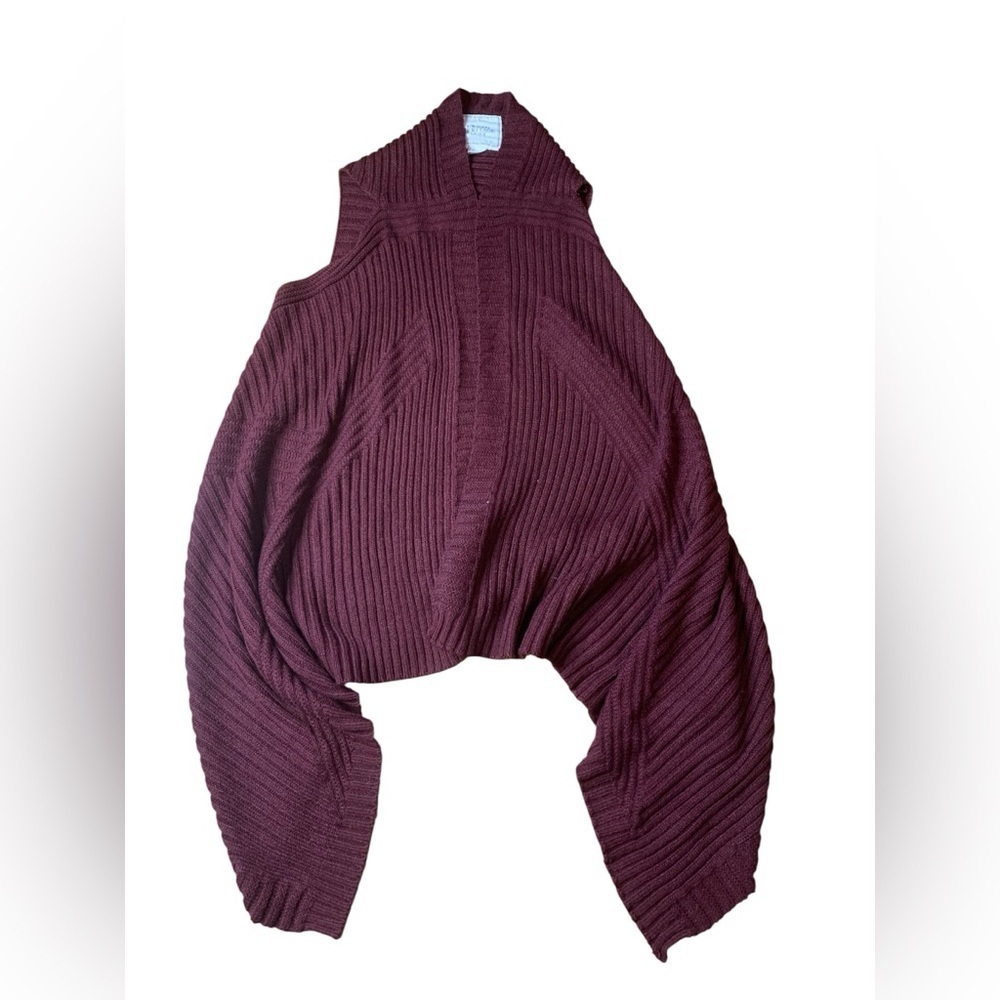 Urban Heritage 1975 Cold Shoulder Knit Cardigan | Maroon Burgundy | Size M